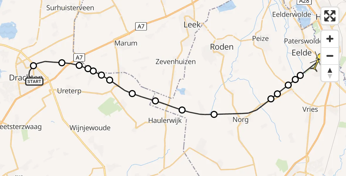 Routekaart van de vlucht: Lifeliner 4 naar Groningen Airport Eelde, Noorderhof