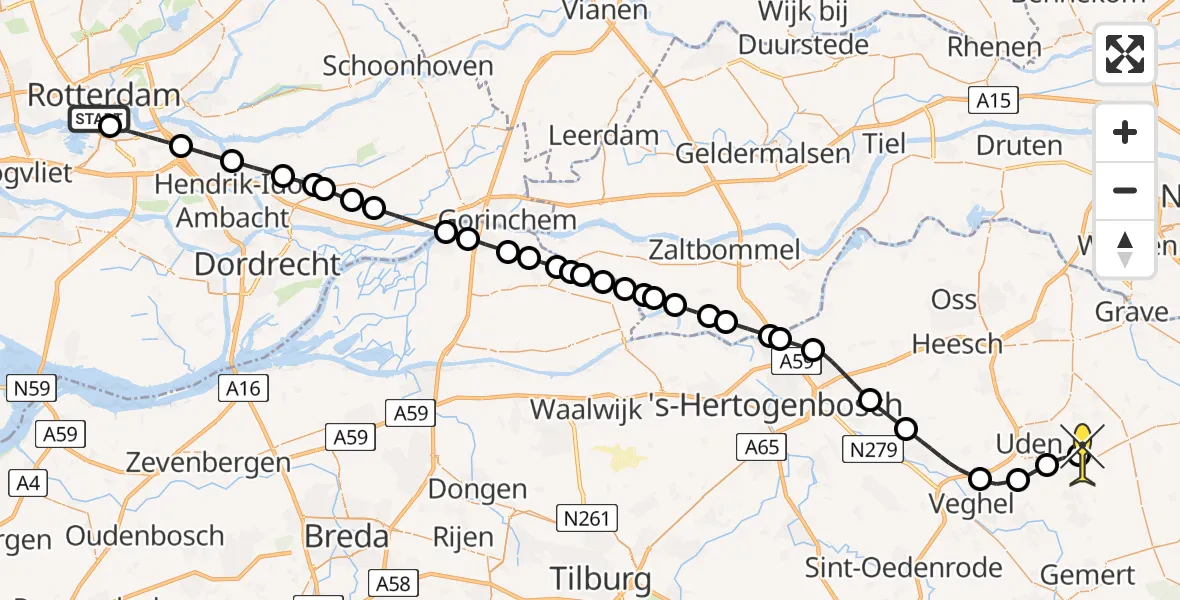Routekaart van de vlucht: Lifeliner 3 naar Vliegbasis Volkel, Sumatraweg