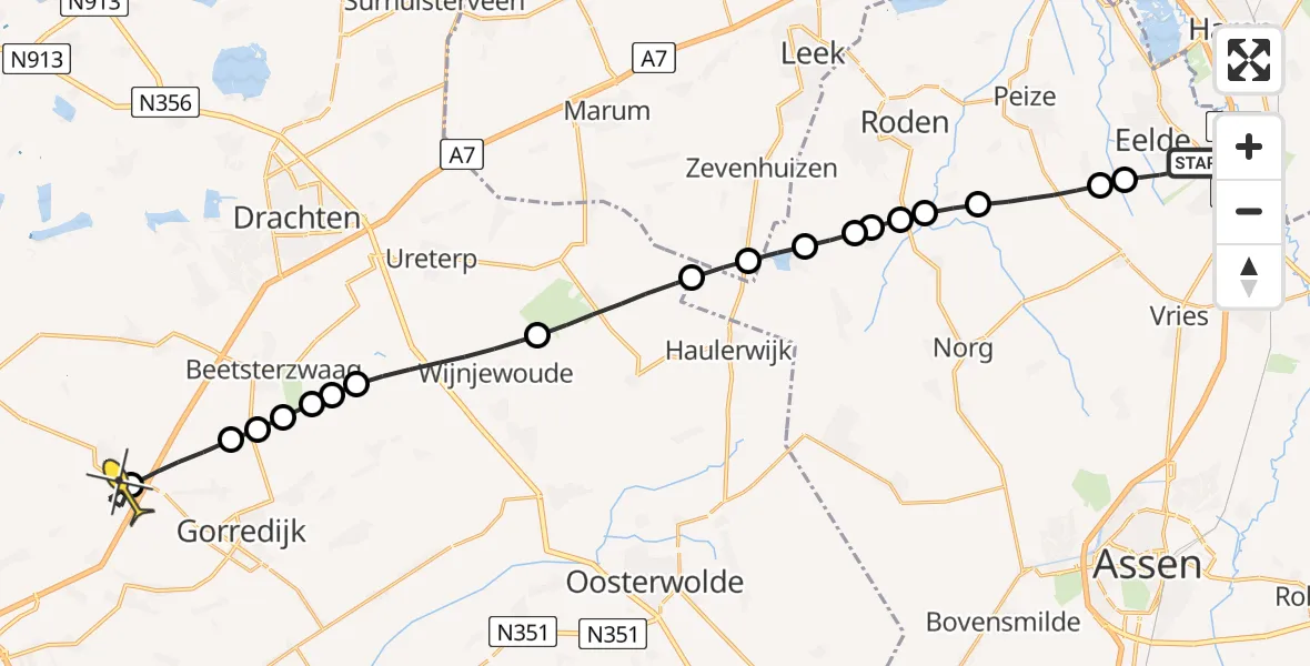 Routekaart van de vlucht: Lifeliner 4 naar Tijnje, Lugtenbergerweg