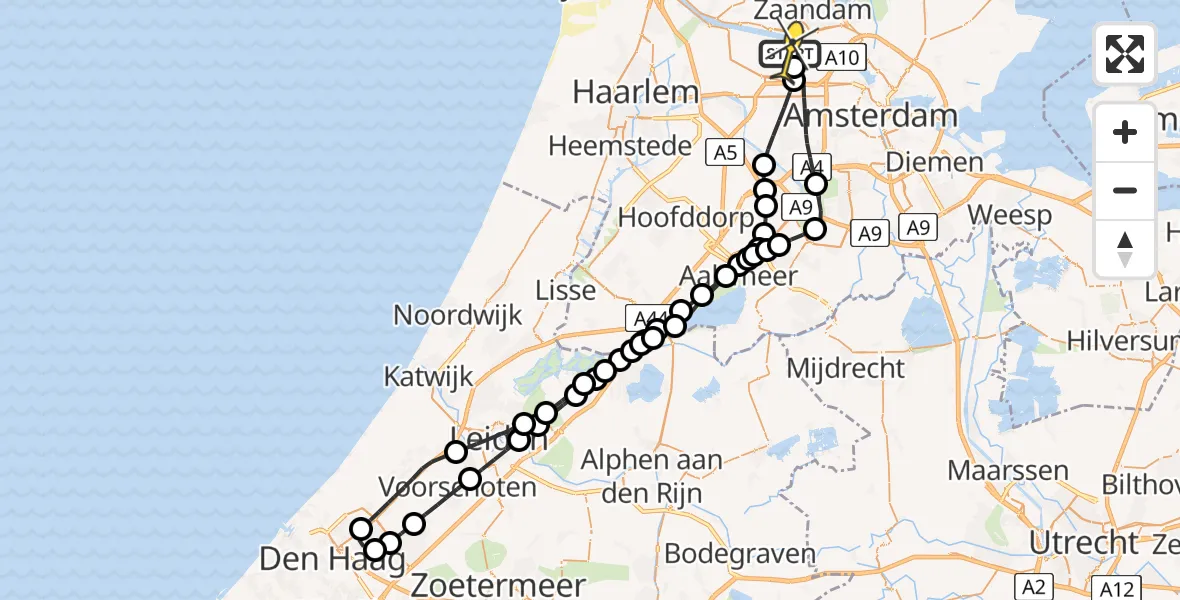 Routekaart van de vlucht: Lifeliner 1 naar Amsterdam Heliport, Westhaven