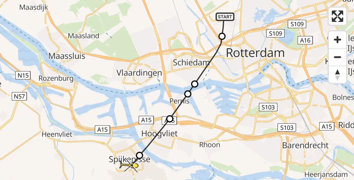 Routekaart van de vlucht: Lifeliner 2 naar Spijkenisse, Pilotenpad