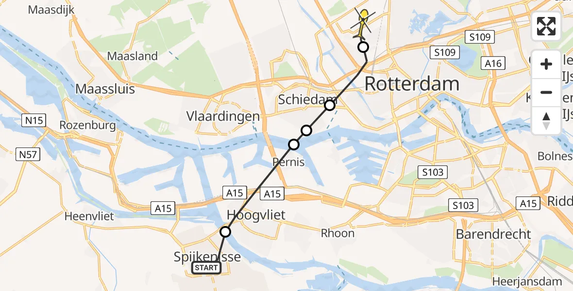 Routekaart van de vlucht: Lifeliner 2 naar Rotterdam The Hague Airport, Japhet Hoorwegsingel