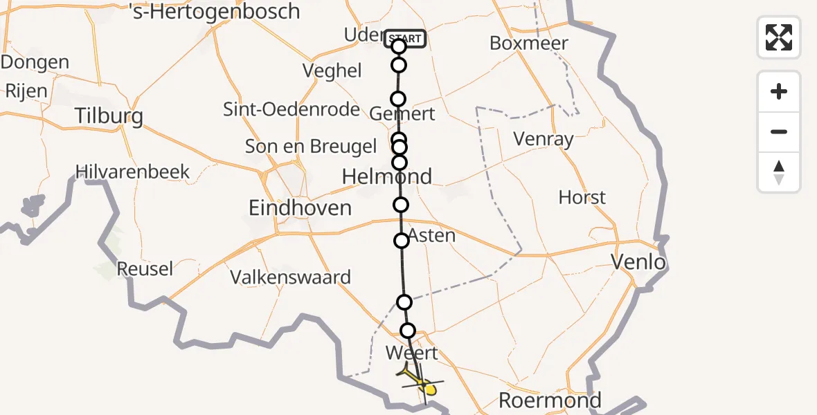 Routekaart van de vlucht: Lifeliner 3 naar Weert, Zeelandsedijk