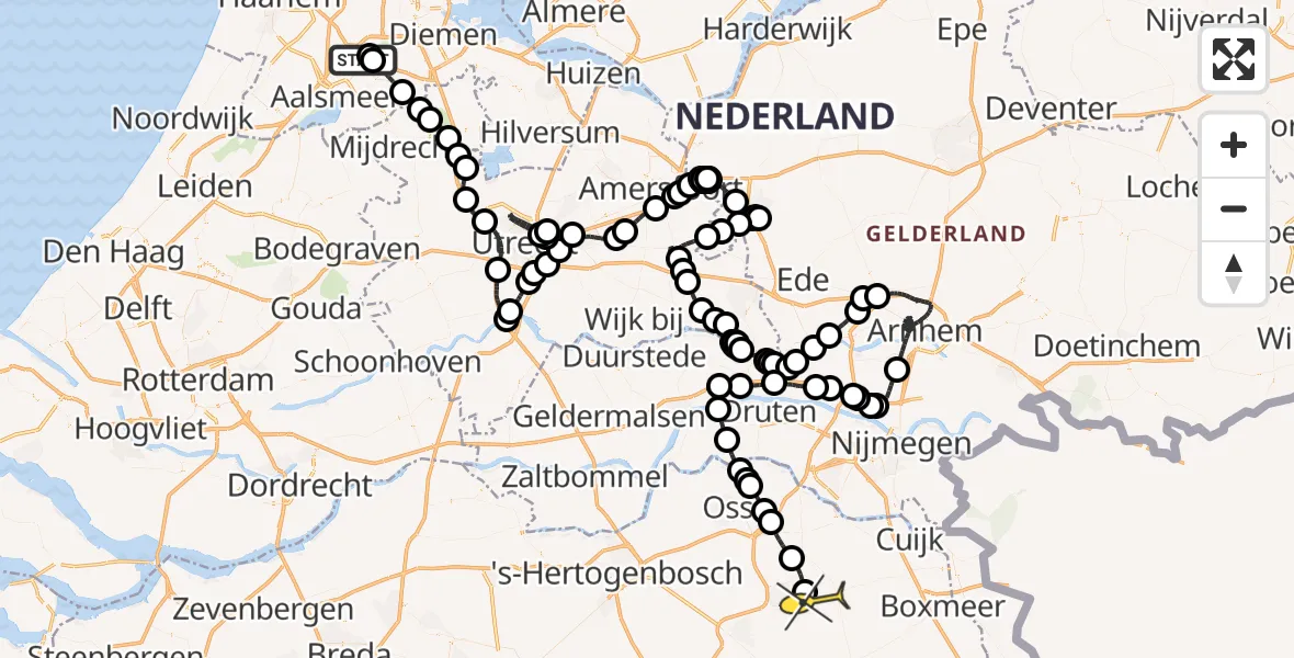 Routekaart van de vlucht: Politieheli naar Vliegbasis Volkel, Schipholdijk