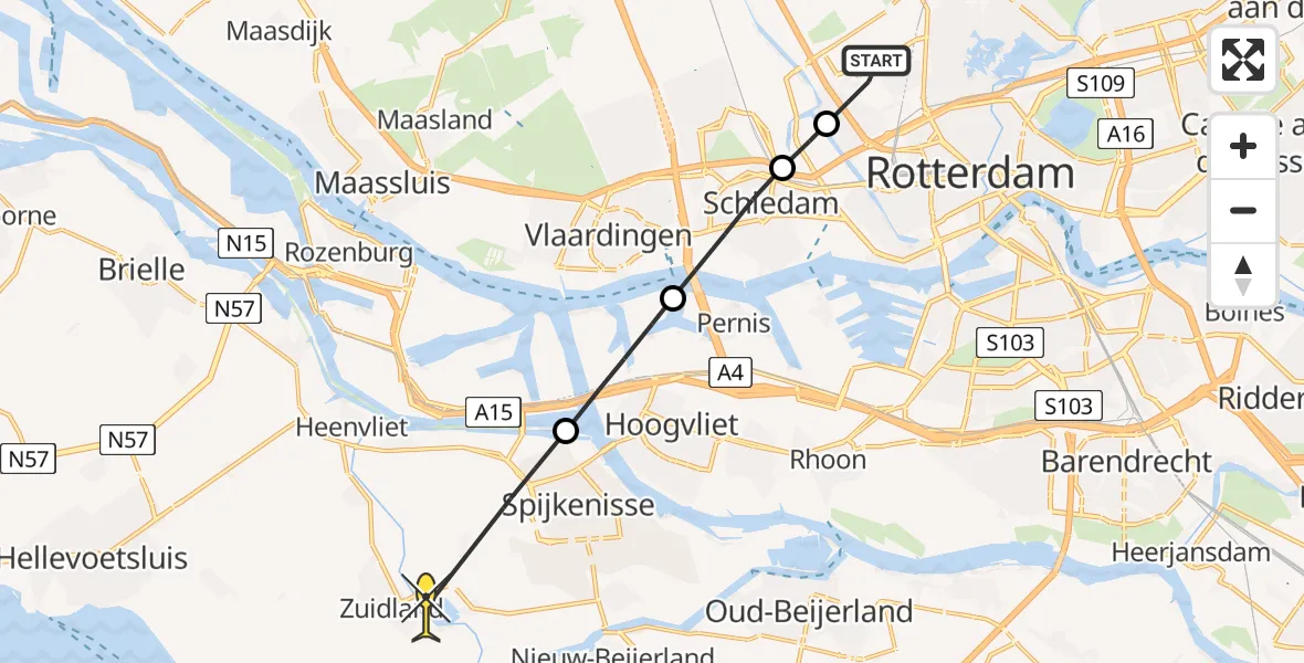 Routekaart van de vlucht: Lifeliner 2 naar Simonshaven, Van der Duijn van Maasdamweg