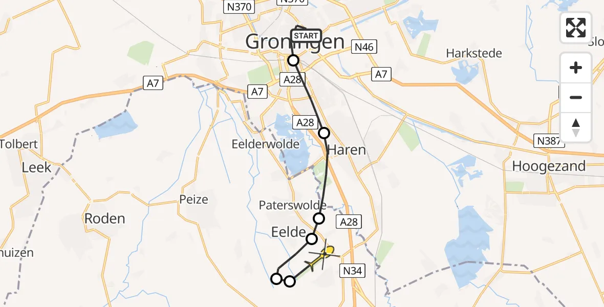 Routekaart van de vlucht: Lifeliner 4 naar Groningen Airport Eelde, Rodeweeshuisstraat