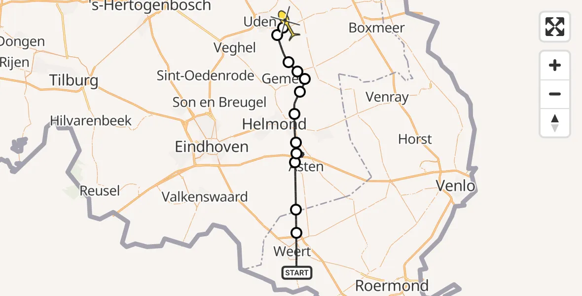 Routekaart van de vlucht: Lifeliner 3 naar Vliegbasis Volkel, Maaseikerweg