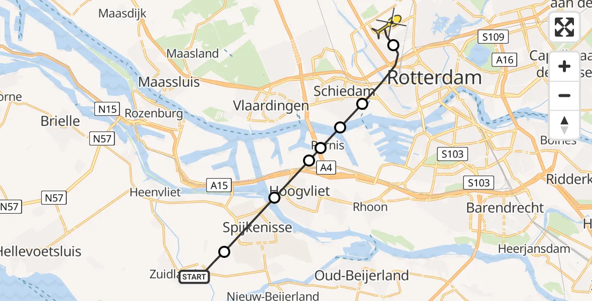 Routekaart van de vlucht: Lifeliner 2 naar Rotterdam The Hague Airport, Hogeweg