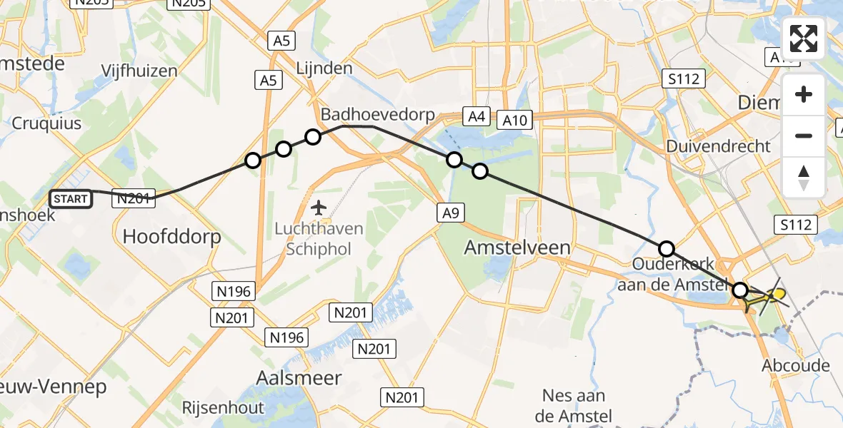 Routekaart van de vlucht: Lifeliner 1 naar Academisch Medisch Centrum (AMC), IJweg