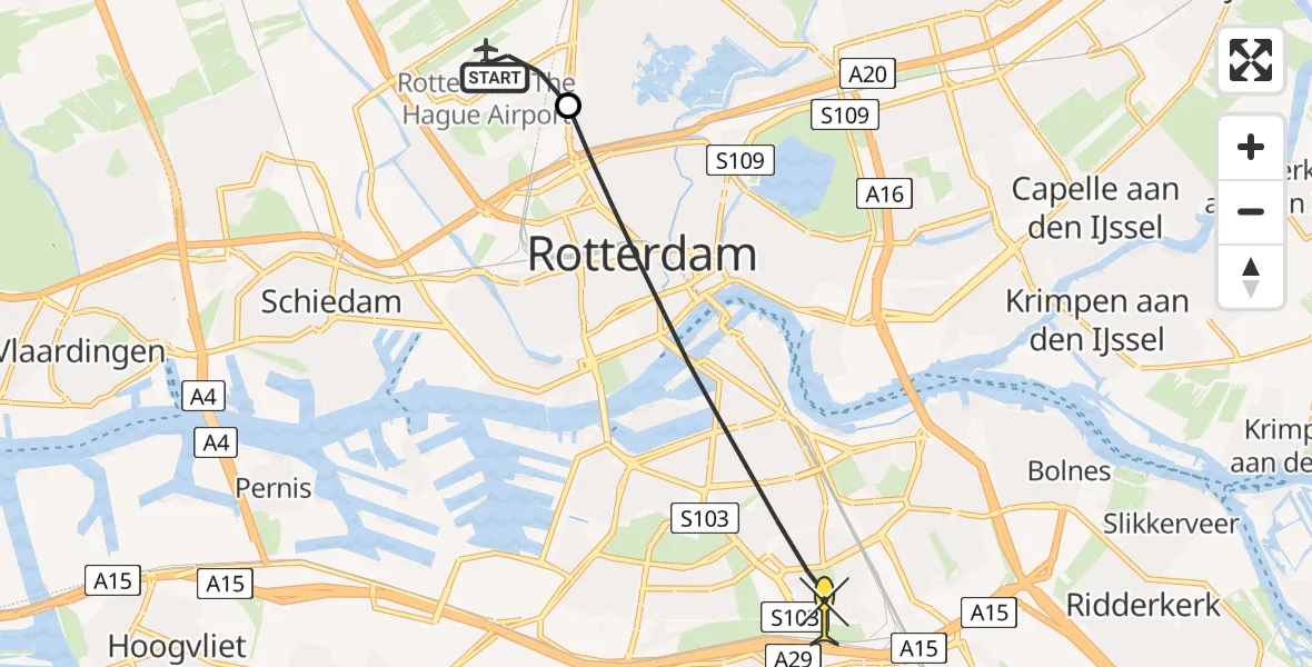Routekaart van de vlucht: Lifeliner 2 naar Rotterdam, Gilze-Rijenstraat