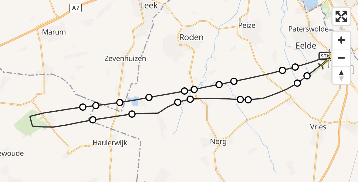 Routekaart van de vlucht: Lifeliner 4 naar Groningen Airport Eelde, Veldkampweg