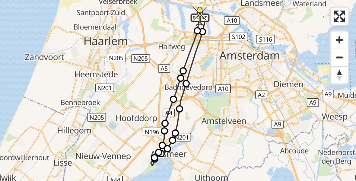 Routekaart van de vlucht: Lifeliner 1 naar Amsterdam Heliport, Maltaweg
