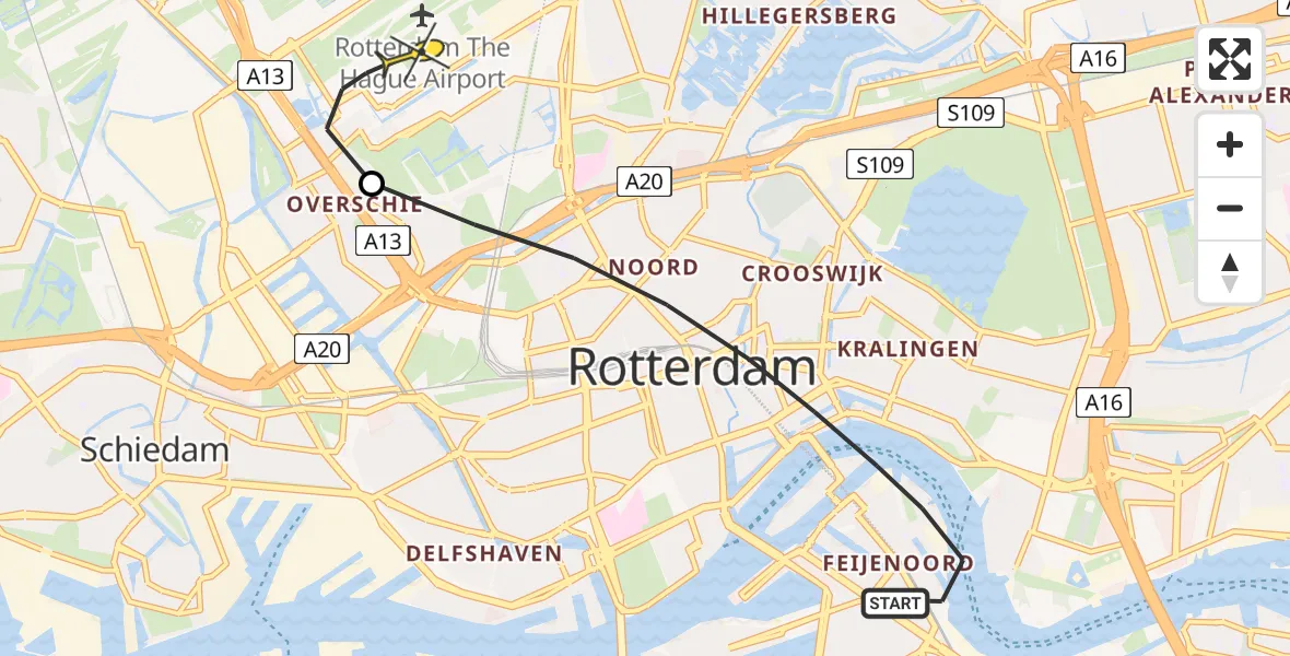 Routekaart van de vlucht: Lifeliner 2 naar Rotterdam The Hague Airport, Feijenoorddijk