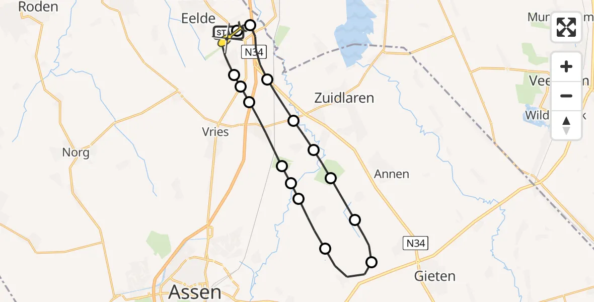 Routekaart van de vlucht: Lifeliner 4 naar Groningen Airport Eelde, Breukenweg
