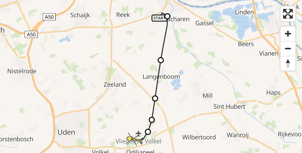 Routekaart van de vlucht: Lifeliner 3 naar Vliegbasis Volkel, Hoogeweg