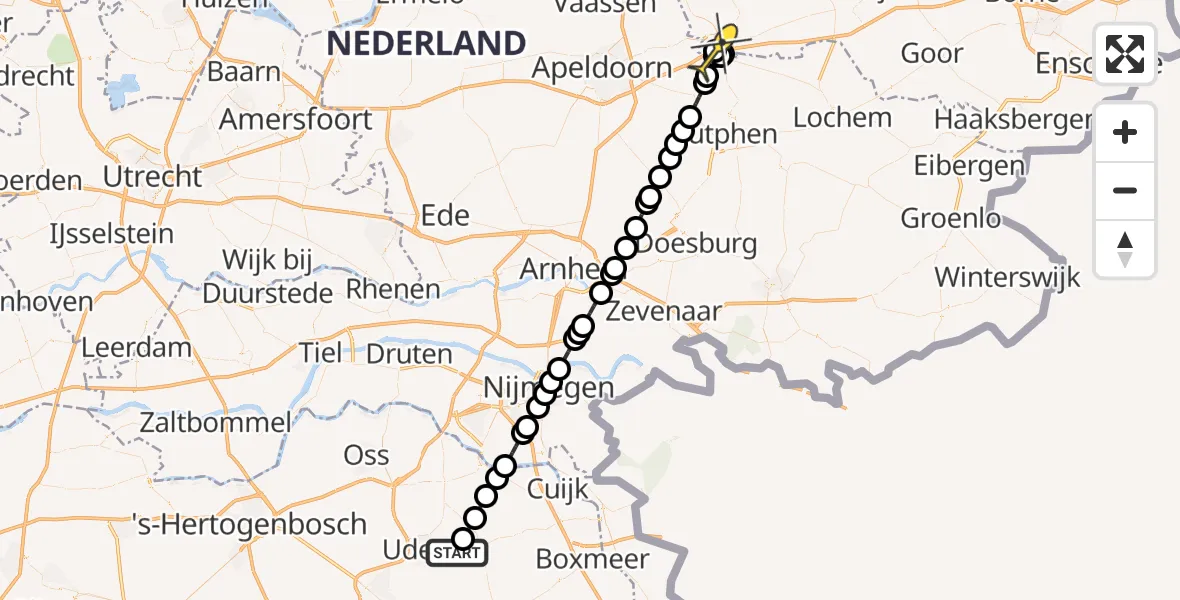 Routekaart van de vlucht: Lifeliner 3 naar Deventer, Zeelandsedijk