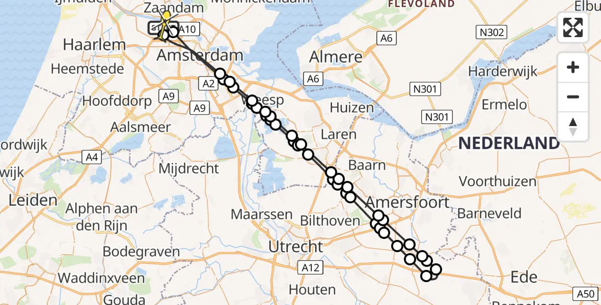 Routekaart van de vlucht: Lifeliner 1 naar Amsterdam Heliport, Kajuitpad