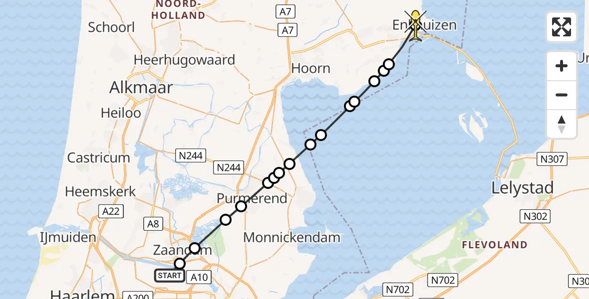 Routekaart van de vlucht: Lifeliner 1 naar Enkhuizen, Hemkade