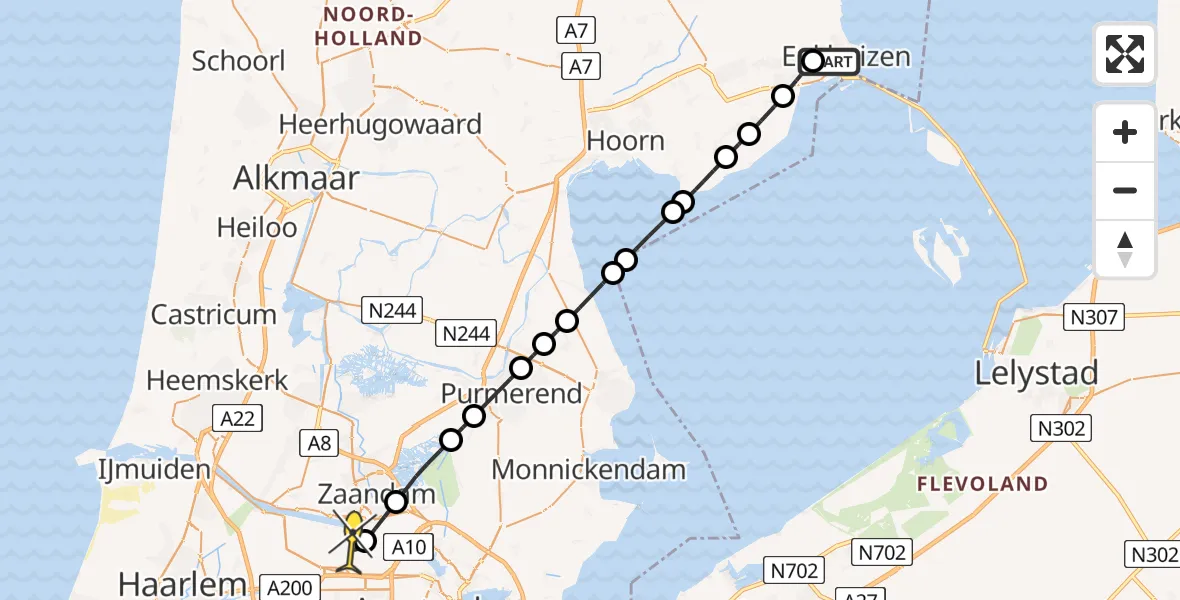 Routekaart van de vlucht: Lifeliner 1 naar Amsterdam Heliport, De Gouw