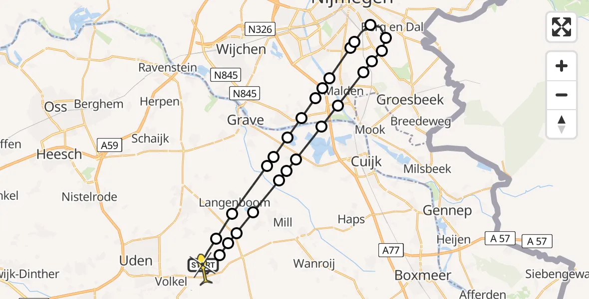 Routekaart van de vlucht: Lifeliner 3 naar Vliegbasis Volkel, Millsebaan