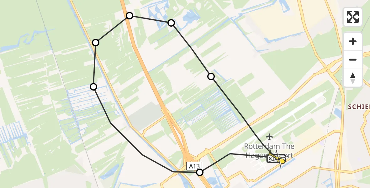 Routekaart van de vlucht: Lifeliner 2 naar Rotterdam The Hague Airport, Schieweg