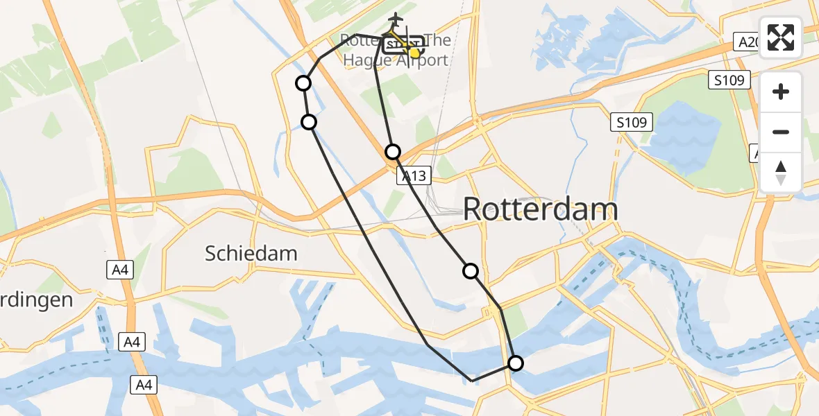 Routekaart van de vlucht: Lifeliner 2 naar Rotterdam The Hague Airport, Van der Duijn van Maasdamweg