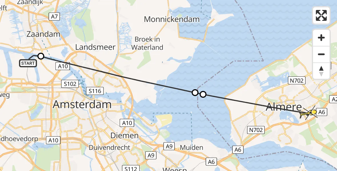 Routekaart van de vlucht: Lifeliner 1 naar Almere, Grote Tocht