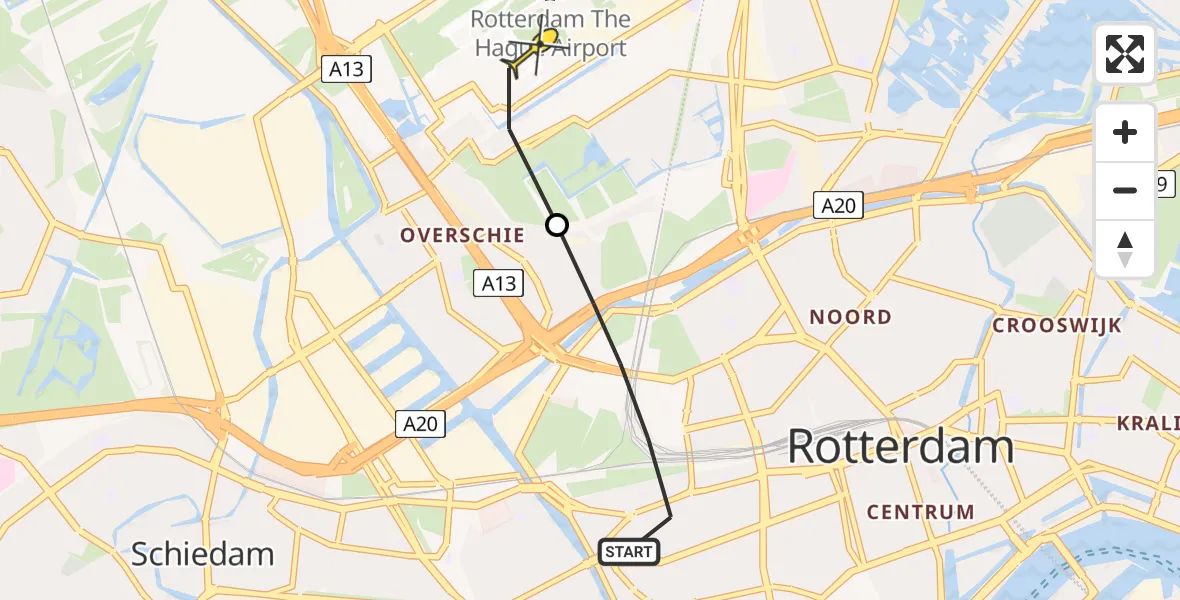 Routekaart van de vlucht: Lifeliner 2 naar Rotterdam The Hague Airport, RFC-weg