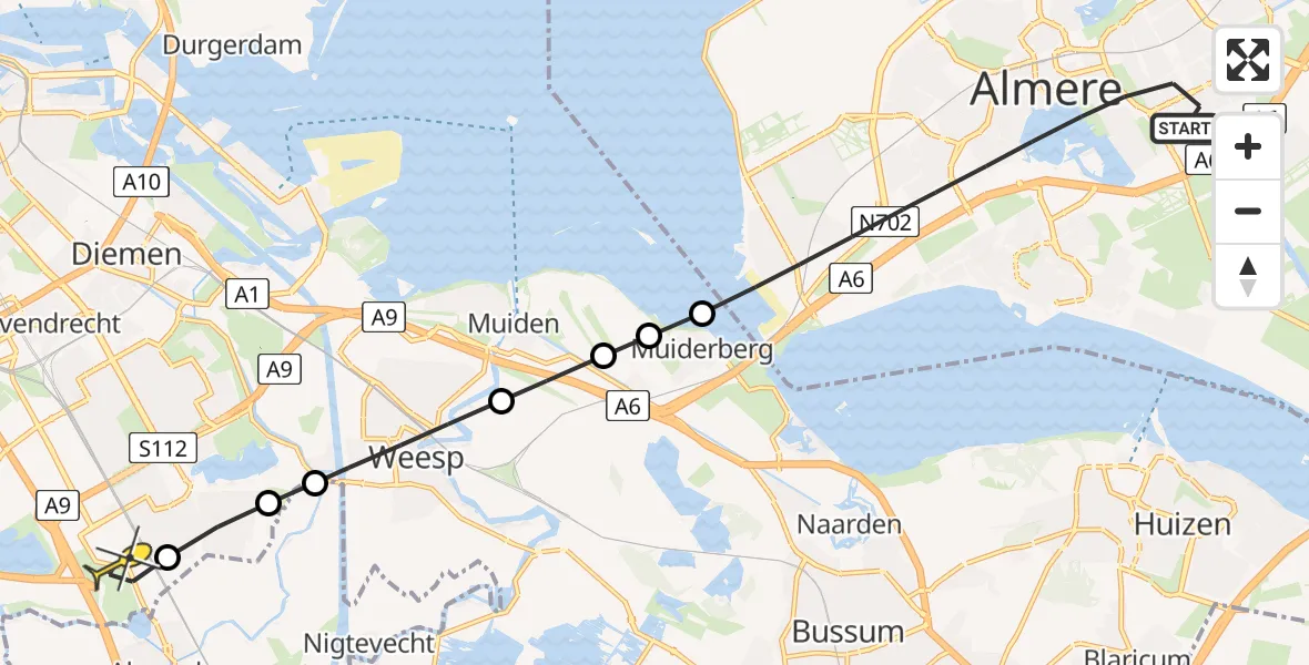 Routekaart van de vlucht: Lifeliner 1 naar Academisch Medisch Centrum (AMC), Parkwijklaan