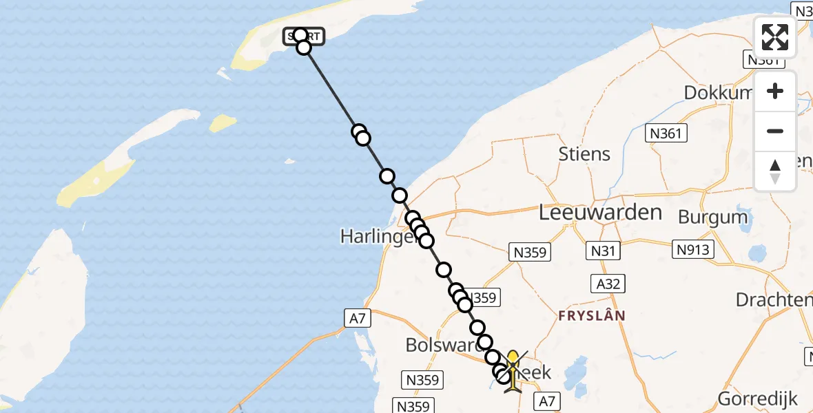 Routekaart van de vlucht: Ambulanceheli naar Sneek, Kaard