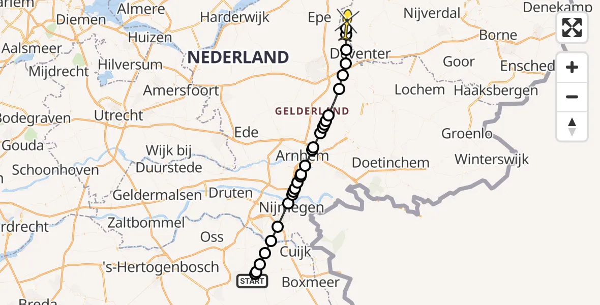 Routekaart van de vlucht: Lifeliner 3 naar Olst, Zeelandsedijk