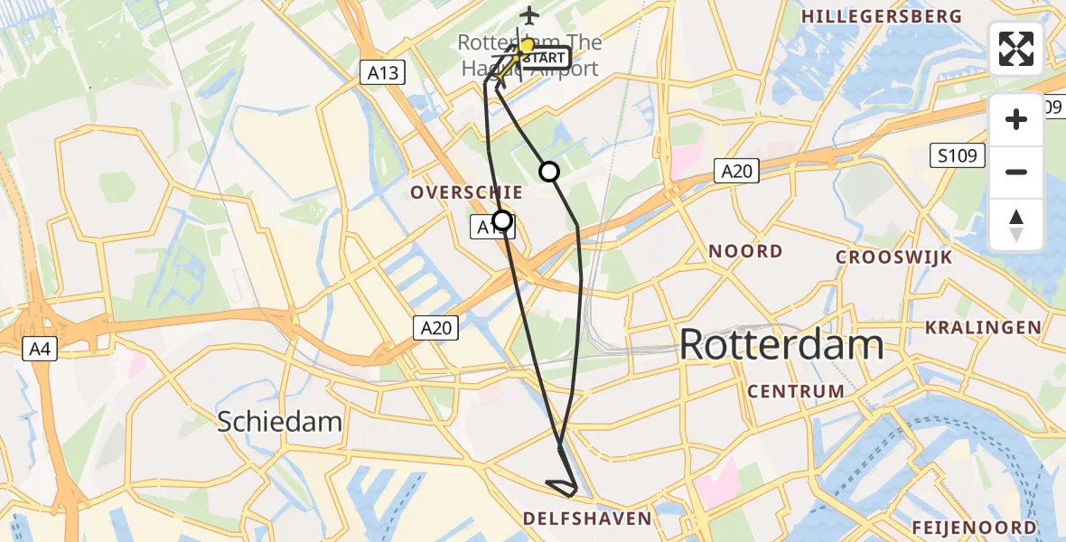 Routekaart van de vlucht: Lifeliner 2 naar Rotterdam The Hague Airport, Witte brug