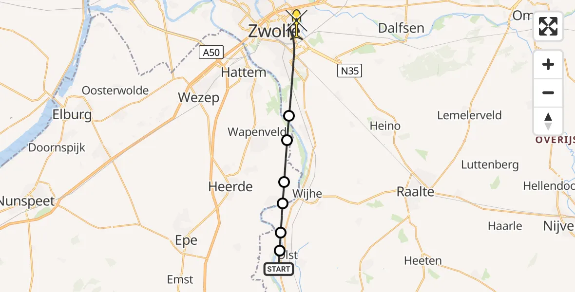 Routekaart van de vlucht: Lifeliner 3 naar Zwolle, Veerweg