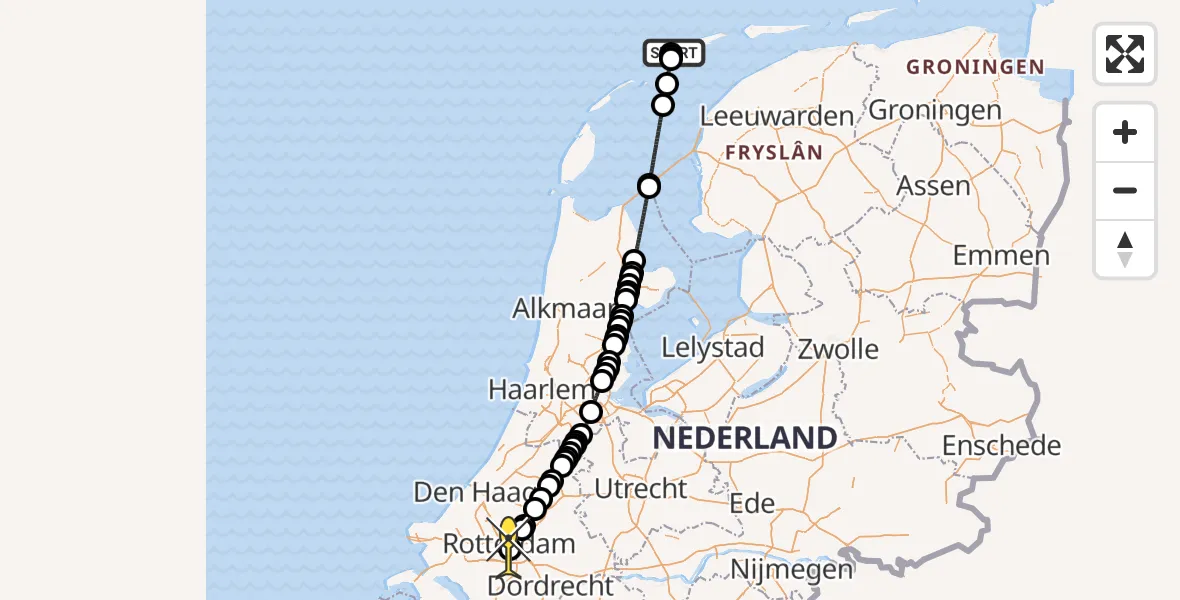 Routekaart van de vlucht: Ambulanceheli naar Erasmus MC, Tuinenpad