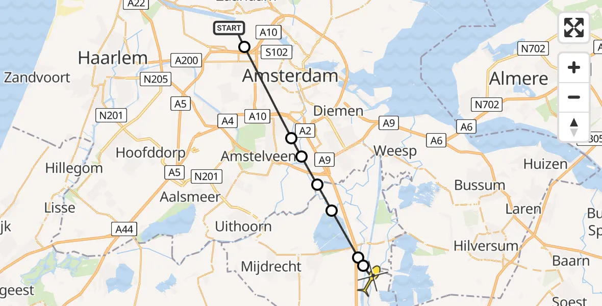 Routekaart van de vlucht: Lifeliner 1 naar Nieuwersluis, Kajuitpad
