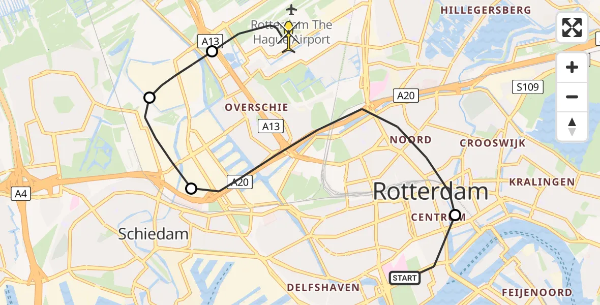 Routekaart van de vlucht: Ambulancehelikopter naar Rotterdam The Hague Airport, Zijl