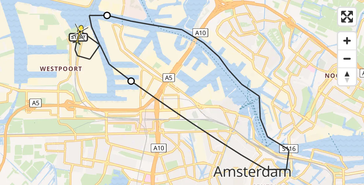 Routekaart van de vlucht: Lifeliner 1 naar Amsterdam Heliport, Westhaven