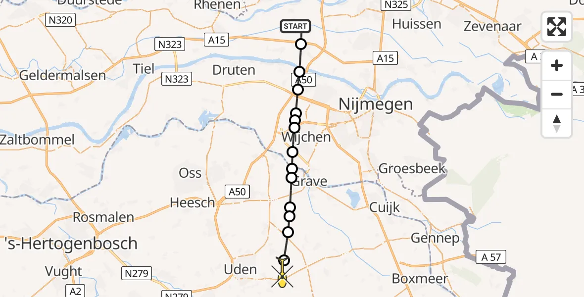 Routekaart van de vlucht: Lifeliner 3 naar Vliegbasis Volkel, Mammoetstraat