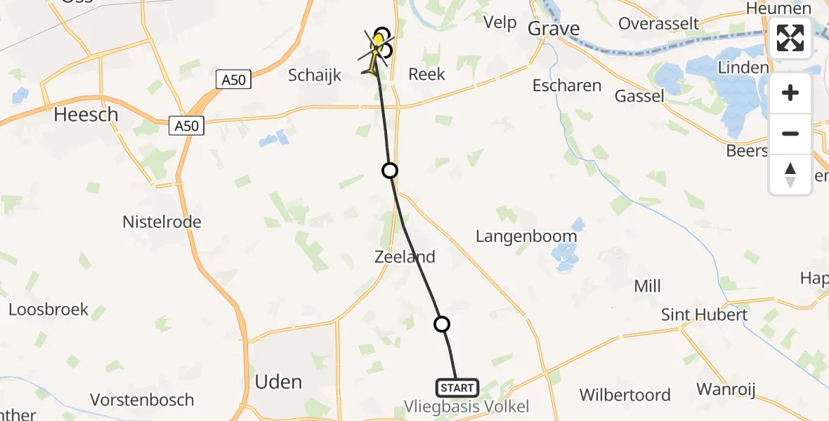 Routekaart van de vlucht: Lifeliner 3 naar Schaijk, Millsebaan