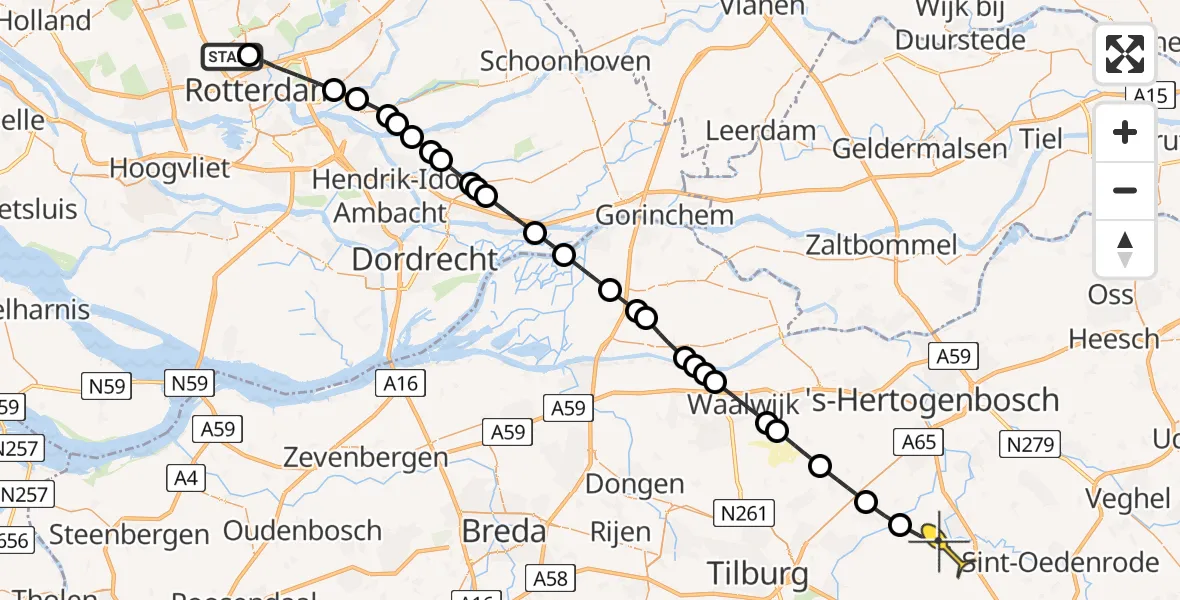 Routekaart van de vlucht: Lifeliner 2 naar Boxtel, HSL-Zuid