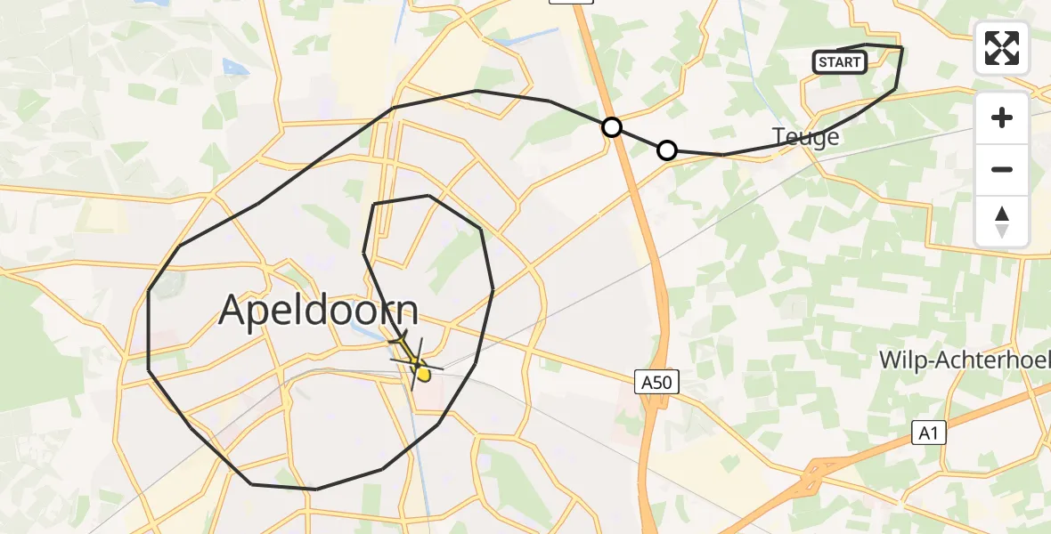 Routekaart van de vlucht: Politieheli naar Apeldoorn, Rijksstraatweg
