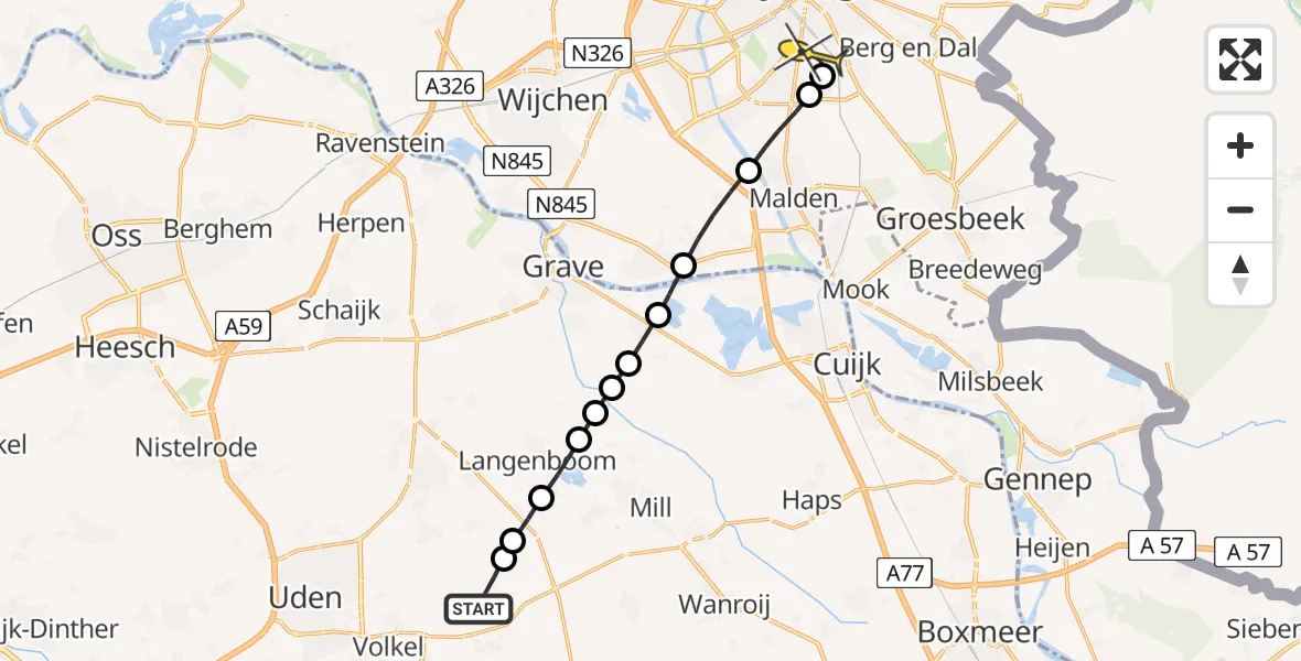 Routekaart van de vlucht: Lifeliner 2 naar Radboud Universitair Medisch Centrum, Zeelandsedijk