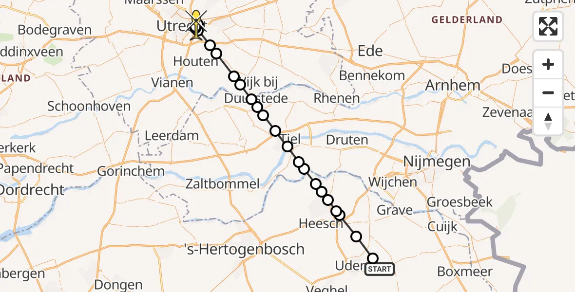 Routekaart van de vlucht: Lifeliner 3 naar Utrecht, De Bunders