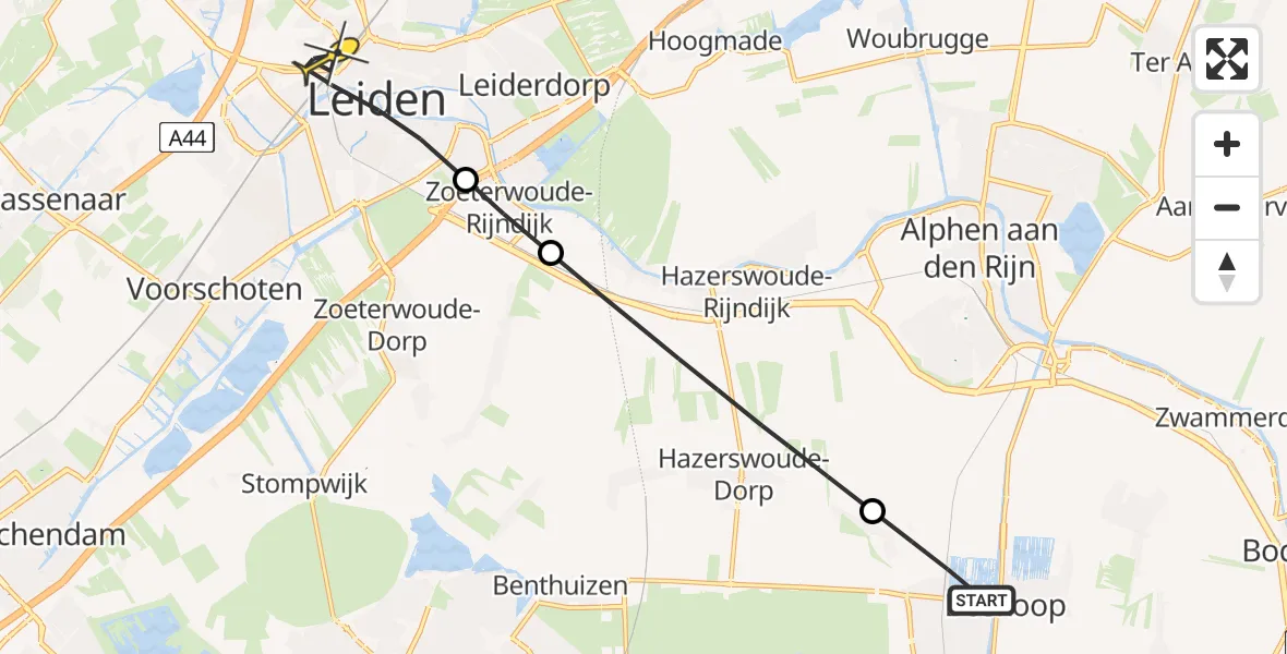 Routekaart van de vlucht: Lifeliner 1 naar Leiden, Laag Boskoop