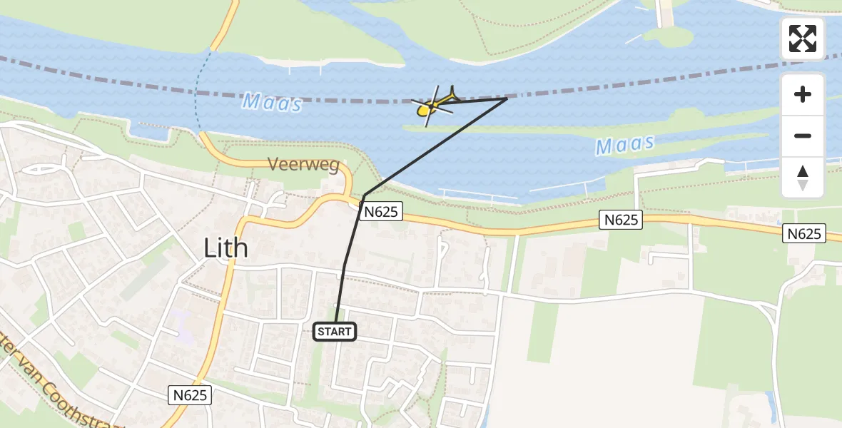 Routekaart van de vlucht: Lifeliner 2 naar Lith, Maas