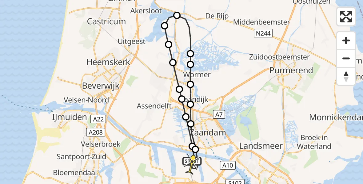 Routekaart van de vlucht: Lifeliner 1 naar Amsterdam Heliport, Hoofdtocht