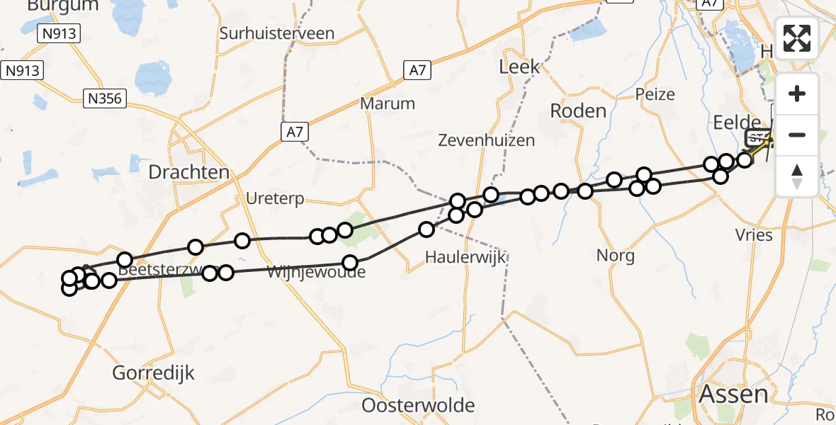 Routekaart van de vlucht: Lifeliner 4 naar Groningen Airport Eelde, Veldkampweg