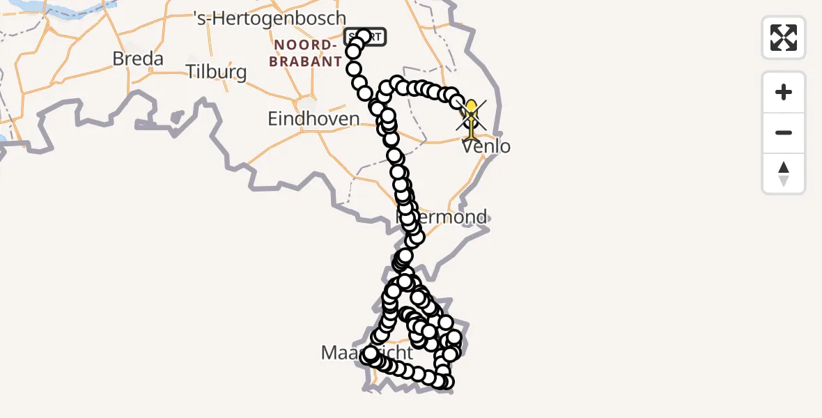 Routekaart van de vlucht: Politiehelikopter naar Grubbenvorst, Zeelandsedijk