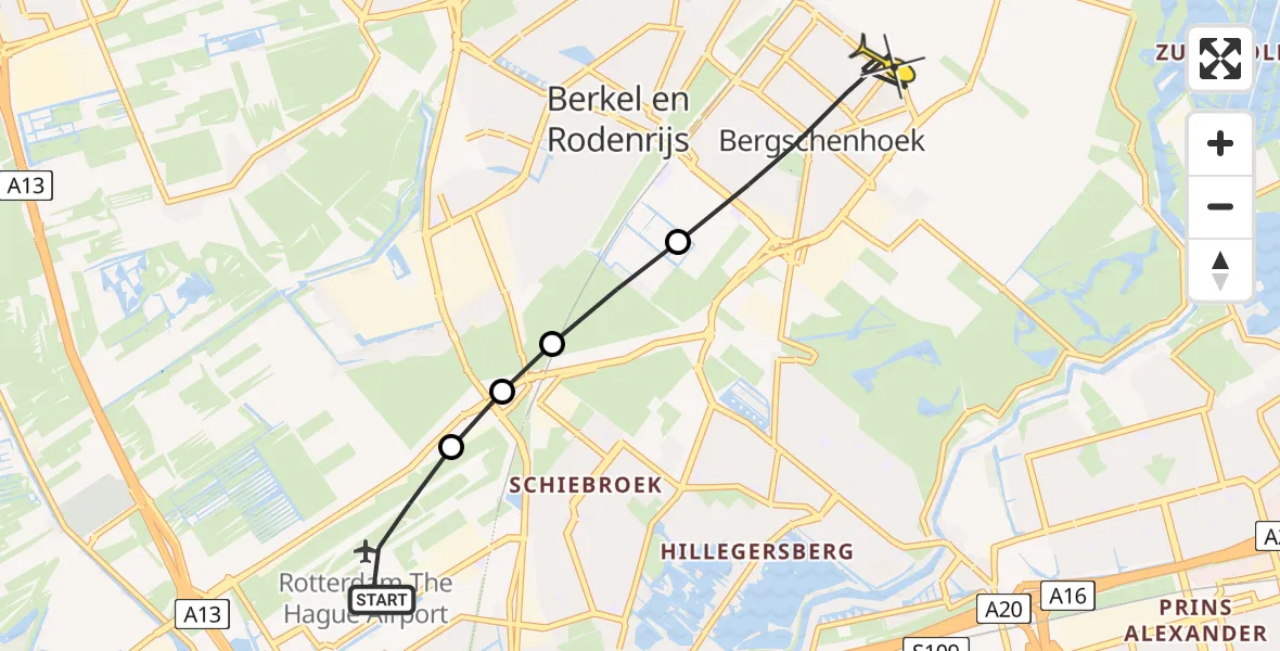 Routekaart van de vlucht: Lifeliner 2 naar Bergschenhoek, Landscheiding