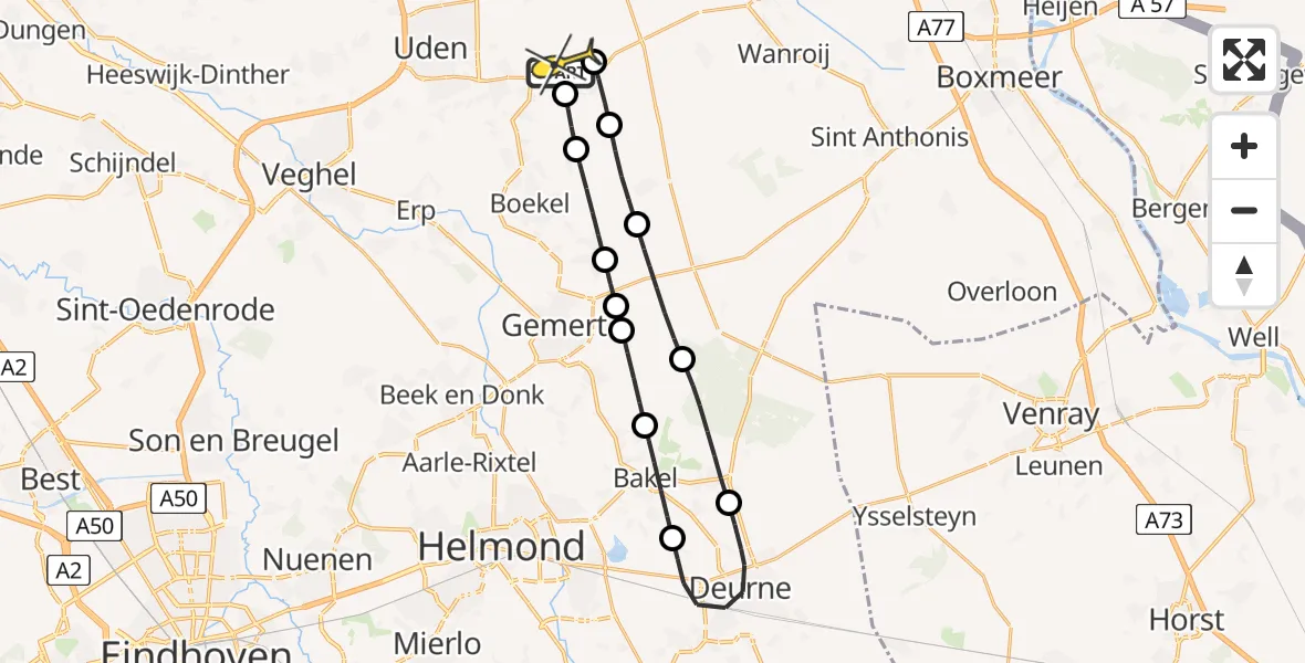 Routekaart van de vlucht: Lifeliner 3 naar Vliegbasis Volkel, Rechtestraat